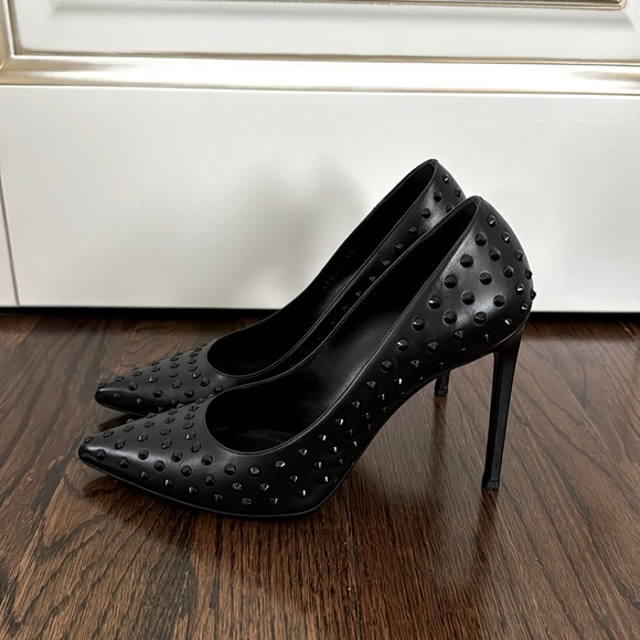 SAINT LAURENT Leather Stud-Embellished Paris Pumps Size 40.5 - Picture 7 of 14